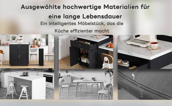 Kücheninsel BB3941 Schwarz - Holzwerkstoff - 55 x 90 x 211 cm