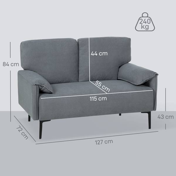 2-Sitzer-Sofa 83B-480V00BK Grau - Samt - 72 x 84 x 127 cm