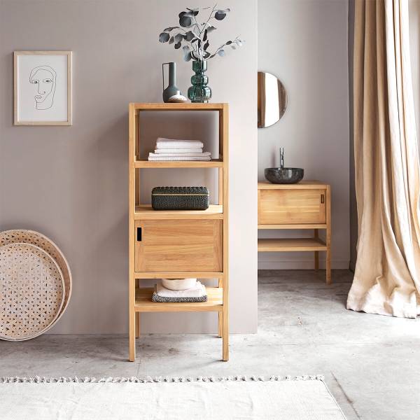 Hochschrank Arty Beige - Teakholz - 54 x 140 x 40 cm