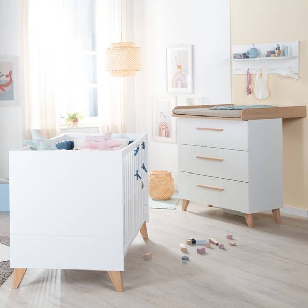 Babyzimmerset Leon 2-teilig Weiß - Holzwerkstoff - Massivholz