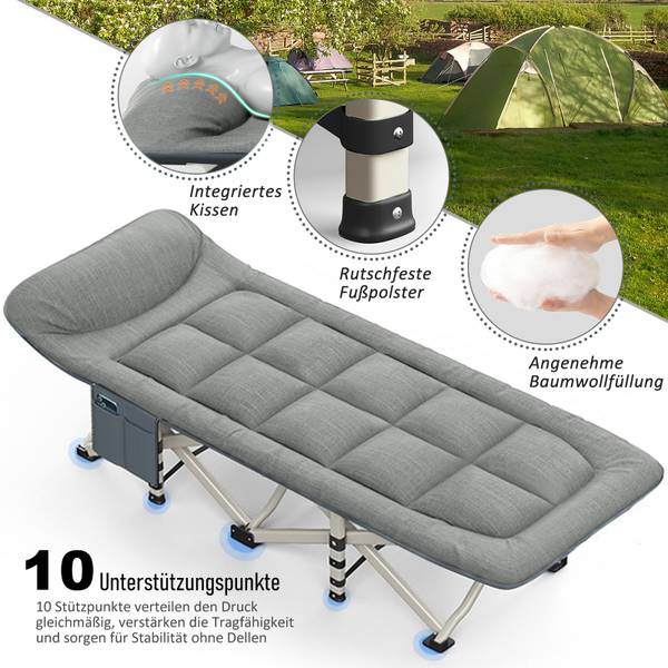 Campingbett C691 Grau - Metall - Kunststoff - Textil - 68 x 40 x 190 cm