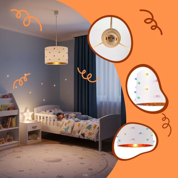 Hängelampe Kinderzimmer Bommeln Grün - Weiß - Gelb - Polyester - Eisen - 35 x 130 x 35 cm