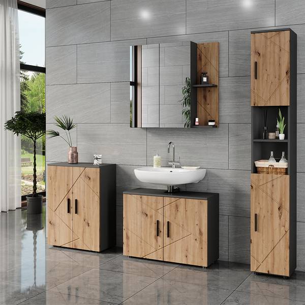 Ensemble salle de bains Irma 56353 4 pcs Marron - Gris - Bois manufacturé - 120 x 61 x 41 cm