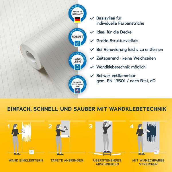 Vliestapete 4509 Unicolor modern Design Weiß - Fleece - 53 x 1005 x 1 cm