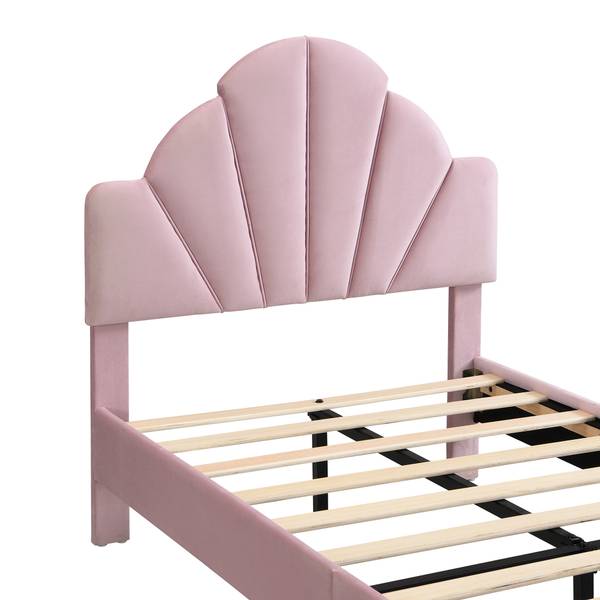 Kinderbett VELVMetal Ⅰ Pink - Samt - 100 x 110 x 241 cm