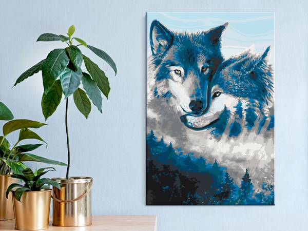 Wandbild Malen nach Zahlen Tiere Cur Blau - Grau - Baumwollstoff - 40 x 60 x 2 cm