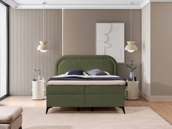 Boxspringbed met opbergruimte Sonna groen - zwart - Ligoppervlak breedte: 160 cm
