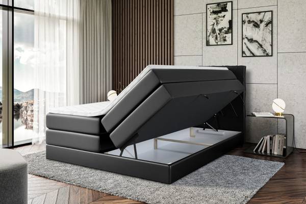 Boxspringbett LEPARO KING Hochglanz Schwarz - Breite: 160 cm