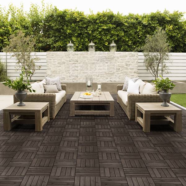 Klickfliesenset ARE46 27er Set Schwarz - Massivholz - 31 x 3 x 31 cm