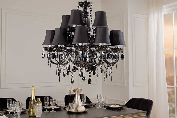 Kronleuchter BLACK CRYSTAL XL Schwarz - Polyester - Wolle - Acrylglas - 80 x 180 x 80 cm
