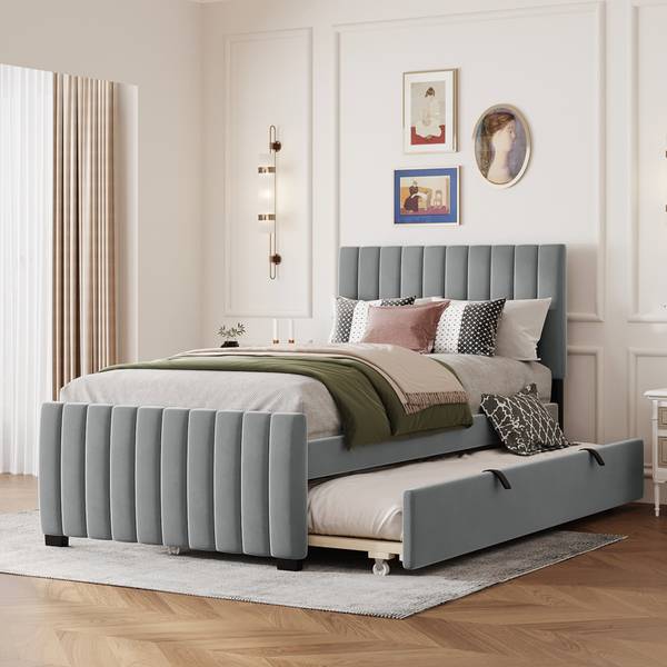 Lit rembourré TIAEMUD Ⅰ Gris - Velours - 100 x 107 x 203 cm