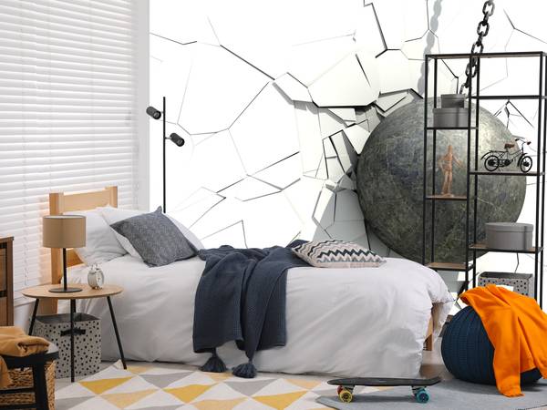 Fototapete Metallkugel Riss Wand 250 x 175 x 175 cm