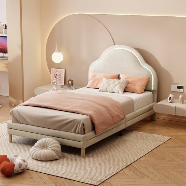 Kinderbett K-1307 Beige - Holzwerkstoff - 96 x 104 x 205 cm