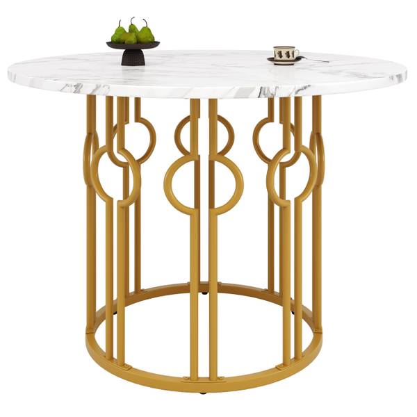 Esstisch Brigvens Gold - Weiß - Holzwerkstoff - Metall - 14 x 76 x 100 cm