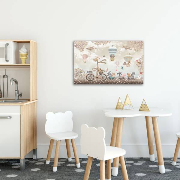 Tableau enfant girafe à velo - 80x50 cm Beige - Fibres naturelles - 80 x 50 x 2 cm