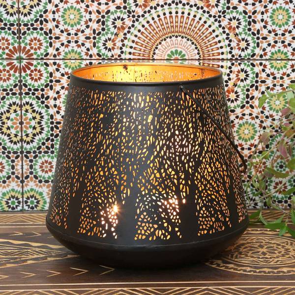 Orientalisches Windlicht Como Schwarz - Metall - 28 x 26 x 28 cm