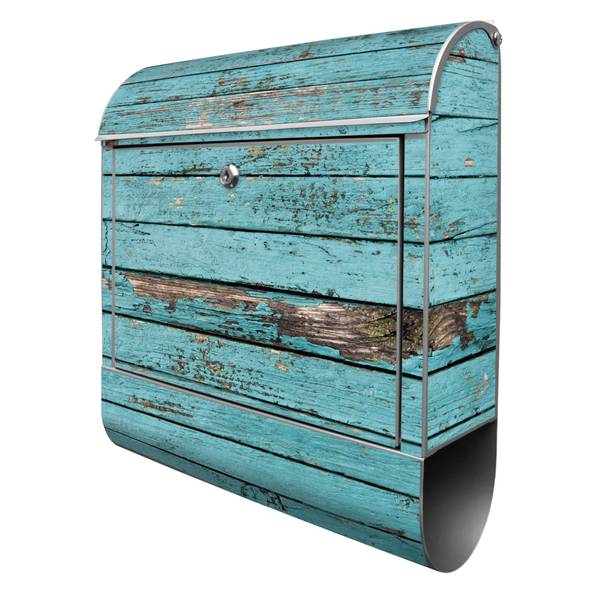 Briefkasten Stahl Blaue Holzlatten Grau - Stahl - 38 x 46 x 13 cm