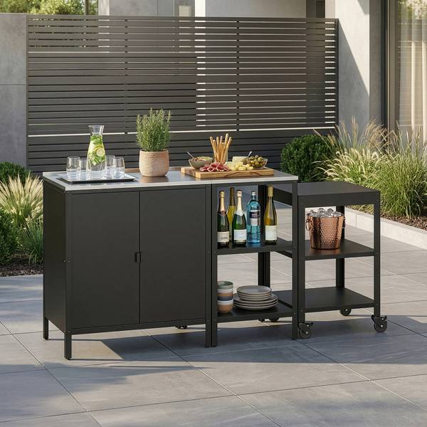 Outdoorset Bolognano 3-tlg. Schwarz - Stahl - 80 x 92 x 50 cm