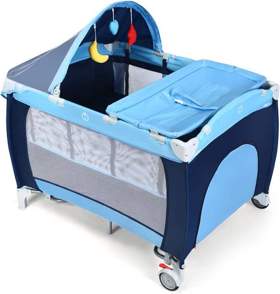 4 in 1 klappbares Reisebett Blau - Textil - 60 x 76 x 120 cm