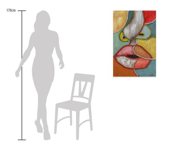 Acrylbild Handgemalt Gesicht Sig Baumwollstoff - 60 x 90 x 3 cm