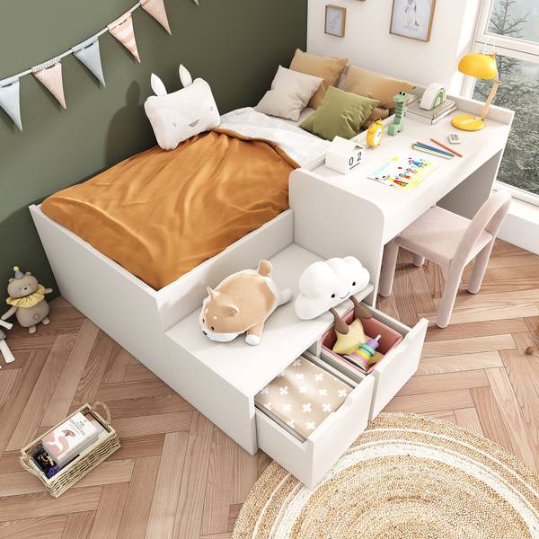 Kinderbett LucyWoody Ⅰ Weiß - Holzwerkstoff - Massivholz - 137 x 83 x 205 cm