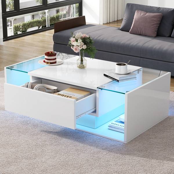 Salontafel Electra Ⅰ wit - plaatmateriaal op houtbasis - glas - 50 x 31 x 100 cm
