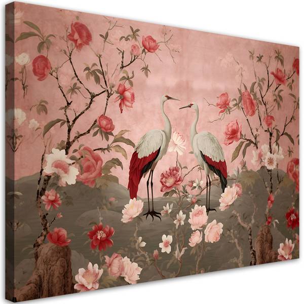Wandbild blumen und vögel chinoiserie 120 x 80 cm
