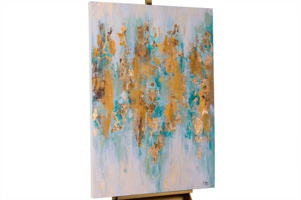 Acrylbild Handgemalt Nonfigurativ Gay Beige - Türkis - Baumwollstoff - 75 x 100 x 4 cm