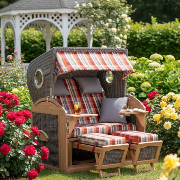 Strandkorb Schillig 2,5 Sitzer Rot - Teakholz - 142 x 170 x 95 cm