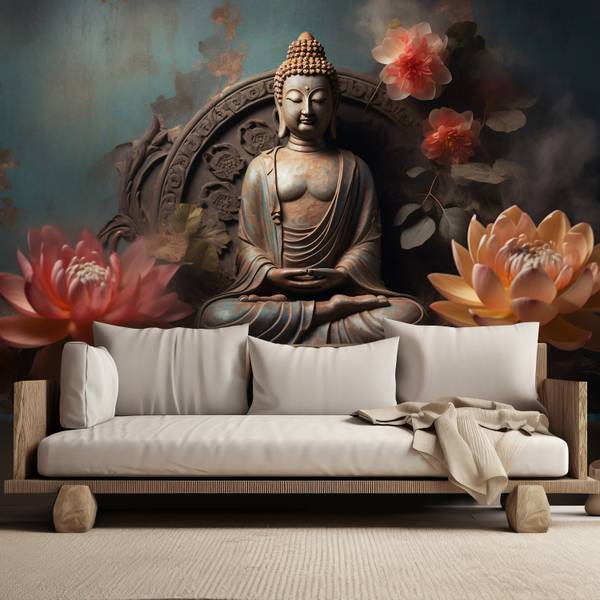 Fototapete Buddha Zen Blumen 450 x 315 cm
