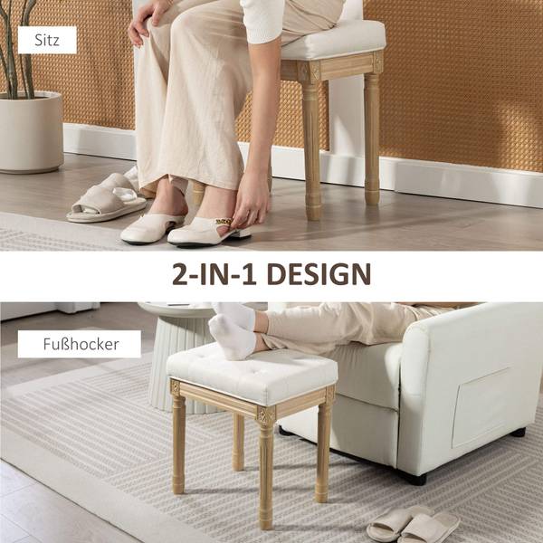 Sitzhocker 838-601V00BG Beige - Leinen - Polyester - 32 x 47 x 42 cm