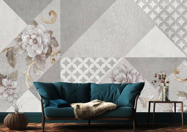 Vlies-Fotobehang ABSTRACTE Bloemen Beton 135 x 90 x 90 cm