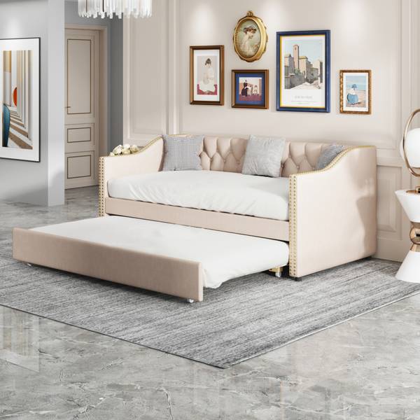 Tagesbett PTKJA3 Beige - Metall - Massivholz - 96 x 88 x 211 cm
