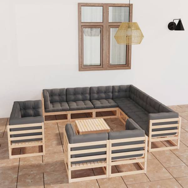 Garten-Lounge-Set 3009711-2 (12-teilig) Braun - Polyester - Kiefer - 70 x 30 x 70 cm
