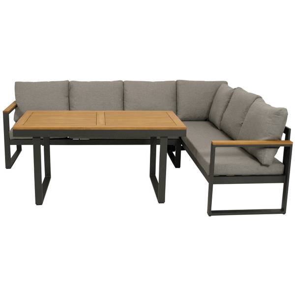 Gartengarnitur KAMPALA 2-teilig Grau - Webstoff - Akazie - Aluminium - 252 x 71 x 187 cm