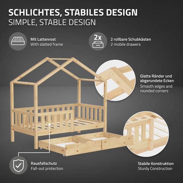 Hausbett YORK 76 x 141 x 147 cm - Braun