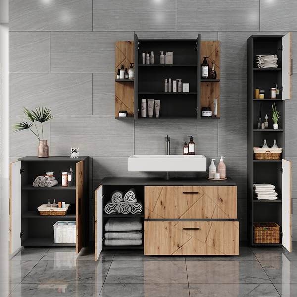 Ensemble salle de bains Irma 56353 4 pcs Marron - Gris - Bois manufacturé - 120 x 61 x 41 cm