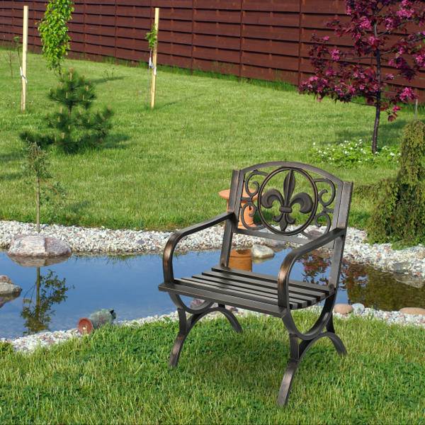 Antiker Gartenstuhl aus Metall Schwarz - Gold - Gusseisen - Stahl - 60 x 86 x 56 cm