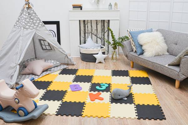 Baby Spielmatte Leni 27-tlg. Beige - Schwarz - Gelb