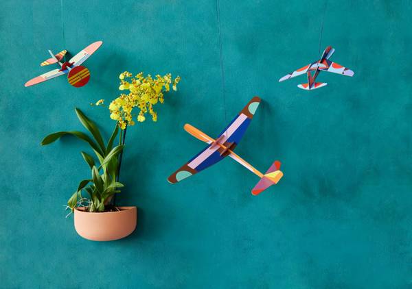 Wandobjekt Geometrisches Flugzeug Naturfaser - Papier - 6 x 19 x 23 cm