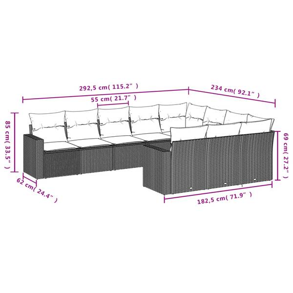 Garten-Lounge-Set 3034343-1 10-teilig Schwarz - Creme