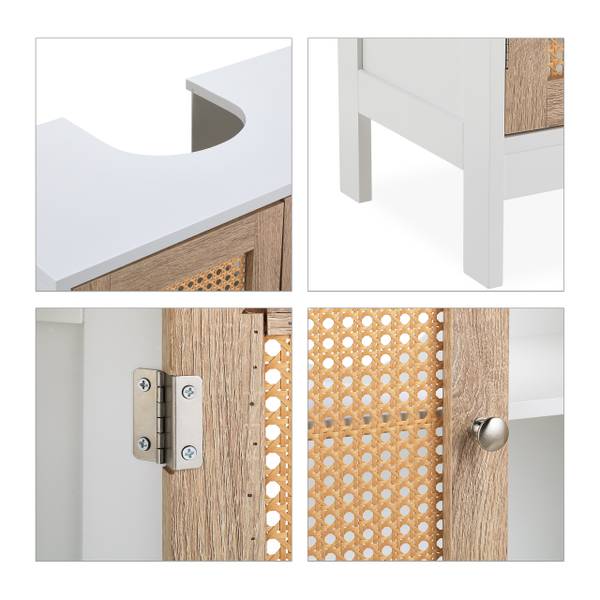 Waschbeckenunterschrank mit Rattan-Türen Braun - Weiß - Holzwerkstoff - Kunststoff - 60 x 62 x 30 cm
