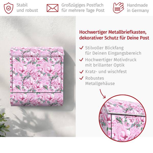 Briefkasten Blütentraum Rosen Aquarell Pink - Stahl - 39 x 46 x 13 cm