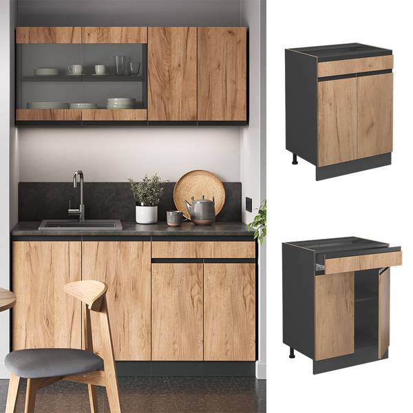 Küchenunterschrank R-Line 45593 Anthrazit - Eiche Sand Dekor