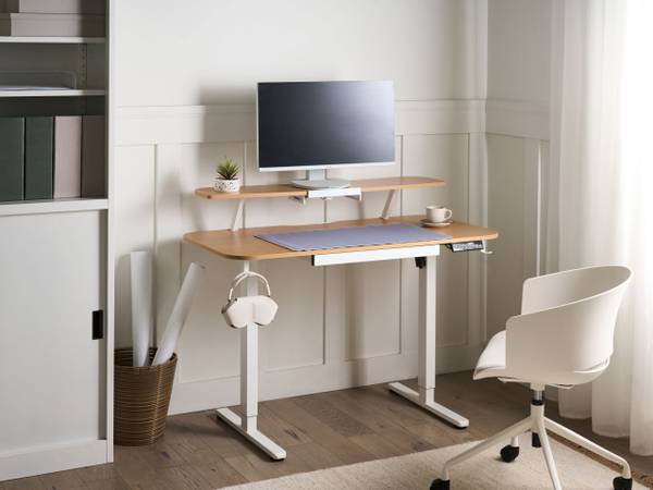 Verstelbaar bureau WILBANKS 2-delig bruin - lichtbruin - wit