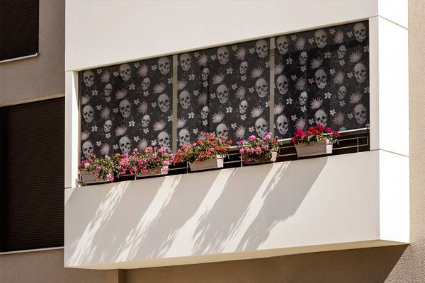 Außenrollo Calavera Flora Schwarz - Textil - 40 x 180 x 1 cm