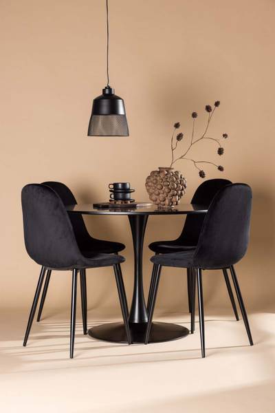 Eetkamerset Glade 4 (5-delig) zwart - geweven stof - 100 x 74 x 100 cm