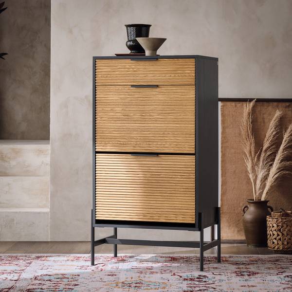 Schoenenkast HFSR03-SCH zwart - bruin - plaatmateriaal op houtbasis - metaal - 64 x 115 x 40 cm