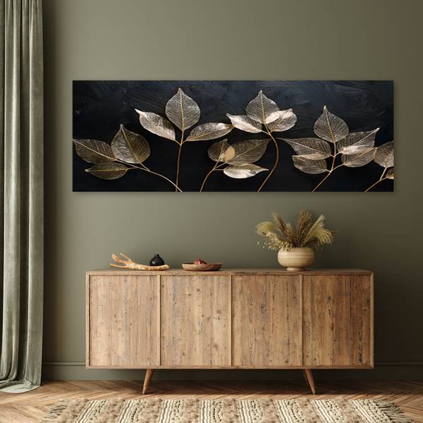 Wandbild minimalismus blätter pflanzen 120 x 40 cm