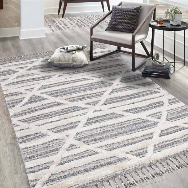 Kurzflor-Teppich Valencia Blau - Grau - Weiß - Textil - 160 x 1 x 230 cm